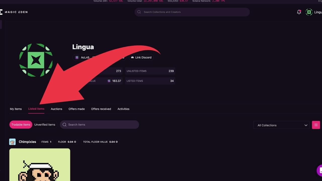 5. Click on "Listed items"