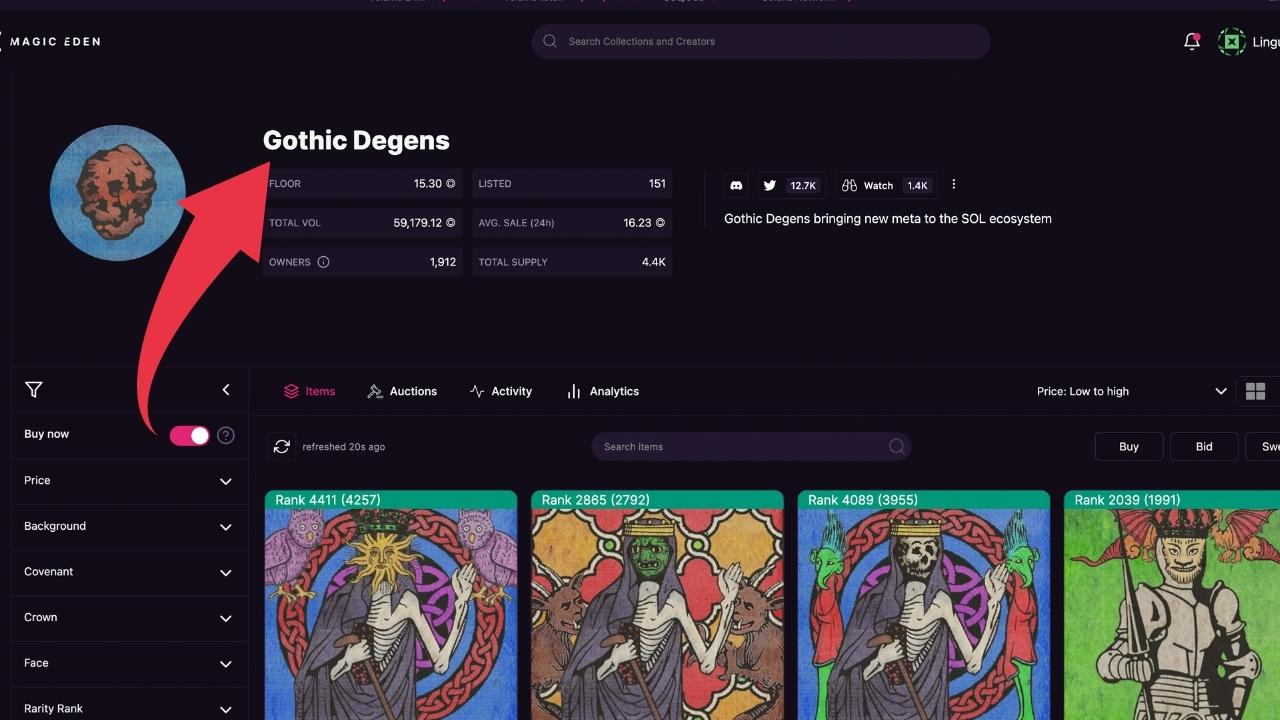 5. Head over to the NFT collection that you would like to buy from. You can use the search field on the top of the homepage to find the collection that you are looking for.