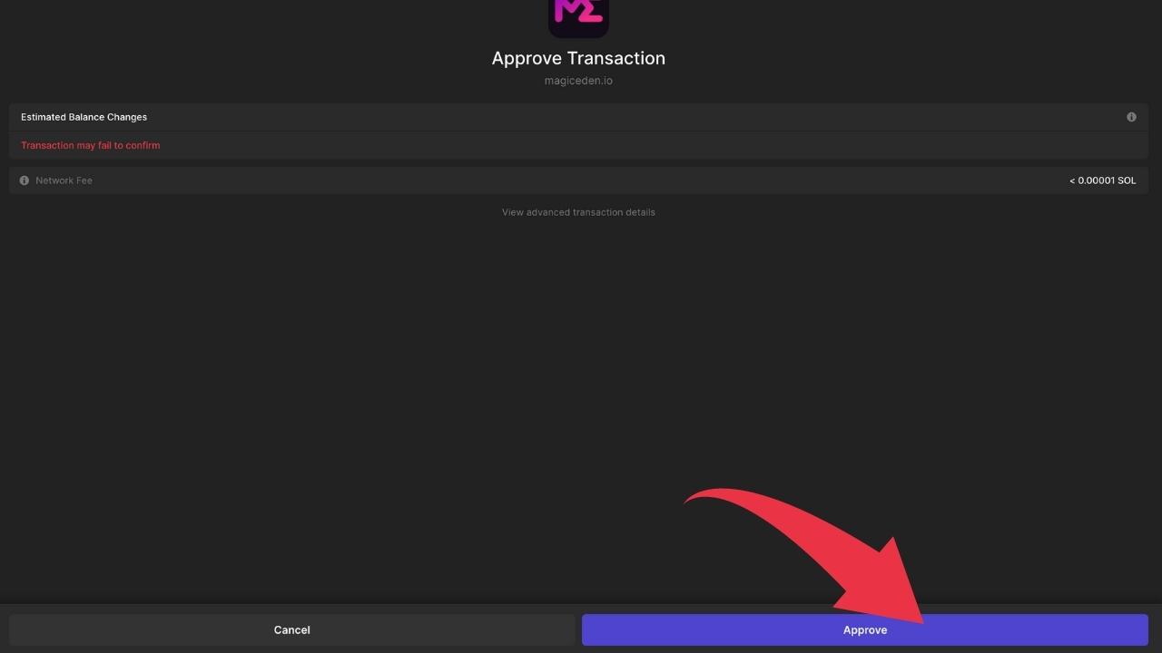 8. Now, a message from your wallet will pop up and you will need to click on _Approve_ to finalize the process (= buy the NFT).